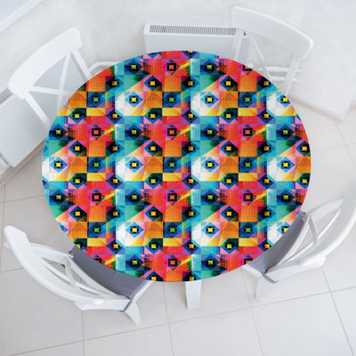 Winston Porter Geometric Fitted Round TableclothMulticolor 77103