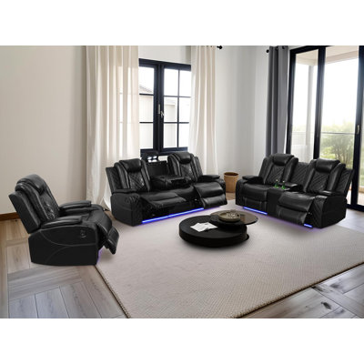 3-Piece Vegan Leather Power Reclining Living Room Sofa Set by Ivy Bronx