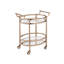 Chariot de service ovale en verre transparent et finition or rose, 2 tablettes de rangement ouvertes, tablette supérieure trempée de 5 mm, poignées en métal à base de miroir de 3 mm, roulettes, roues en plastique pour la conservation du sol,