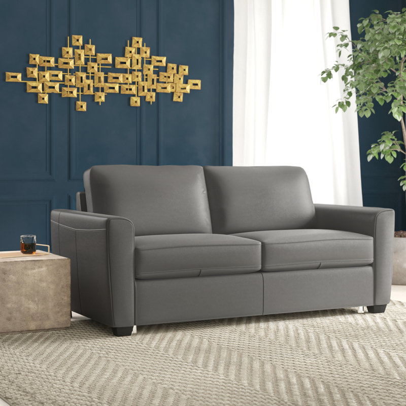 Azurine 74.8" Microfiber Round Arm Sofa Bed, Medium Gray Microfiber