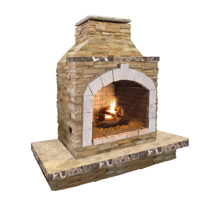 78" Tall Stone Veneer Propane Gas Outdoor Fireplace