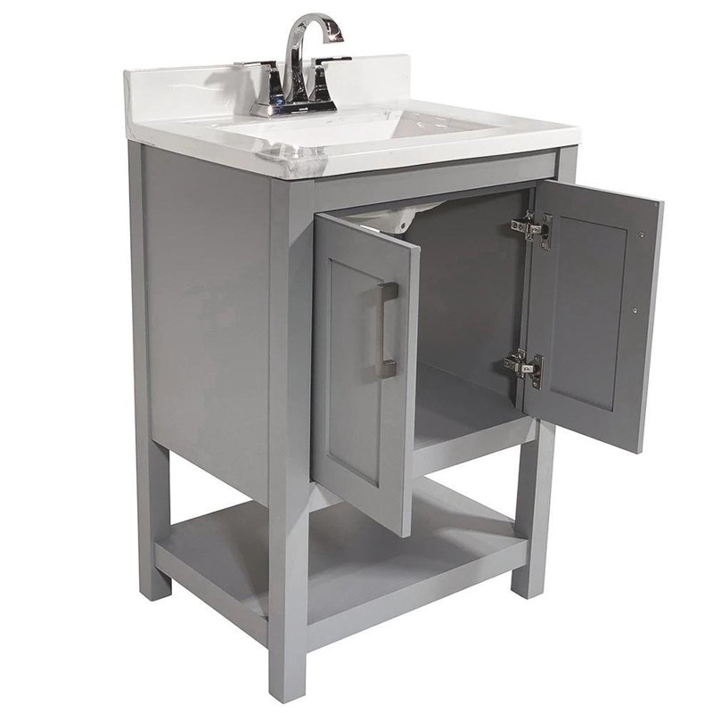 Ensemble de meuble-lavabo simple 25 po Datura, Marbre de Carrare, Gris