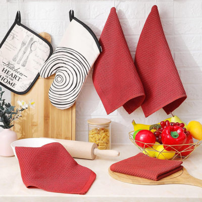 100% Cotton Waffle Weave Kitchen Dish Cloths, Ultra Soft Absorbent Quick Drying Dish Towels, 12 X 12 Inches, 6-Pack