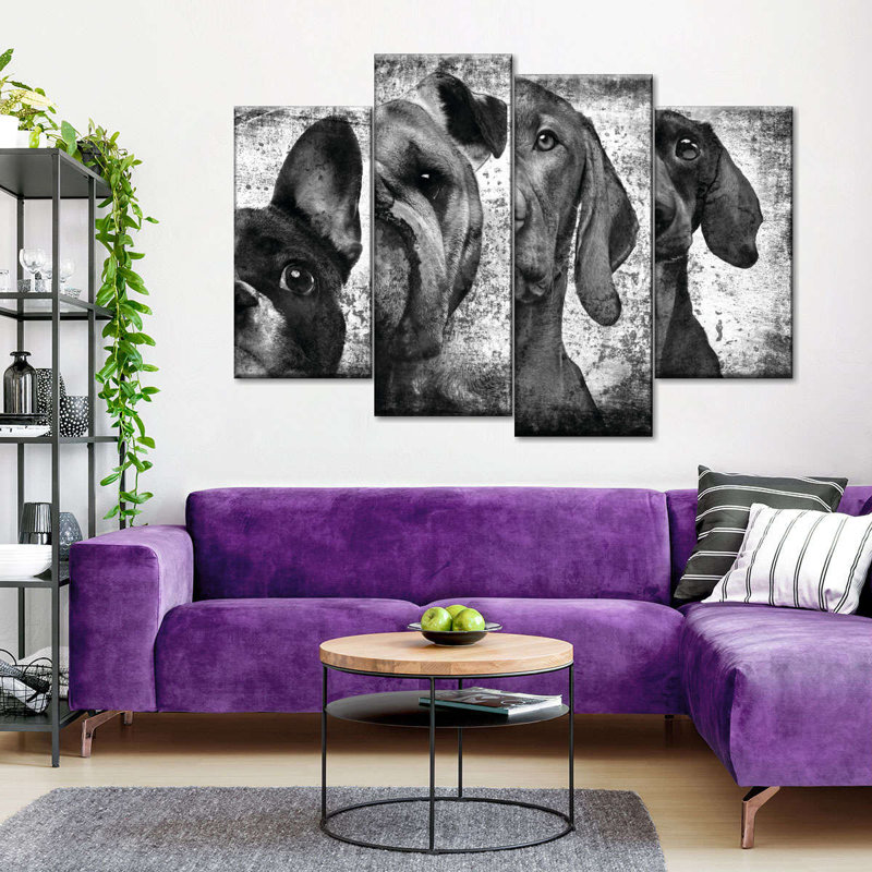 «Dog Breeds», reproduction sur toile en noir et blanc, H 27 po x l 43 po x P 1,25 po