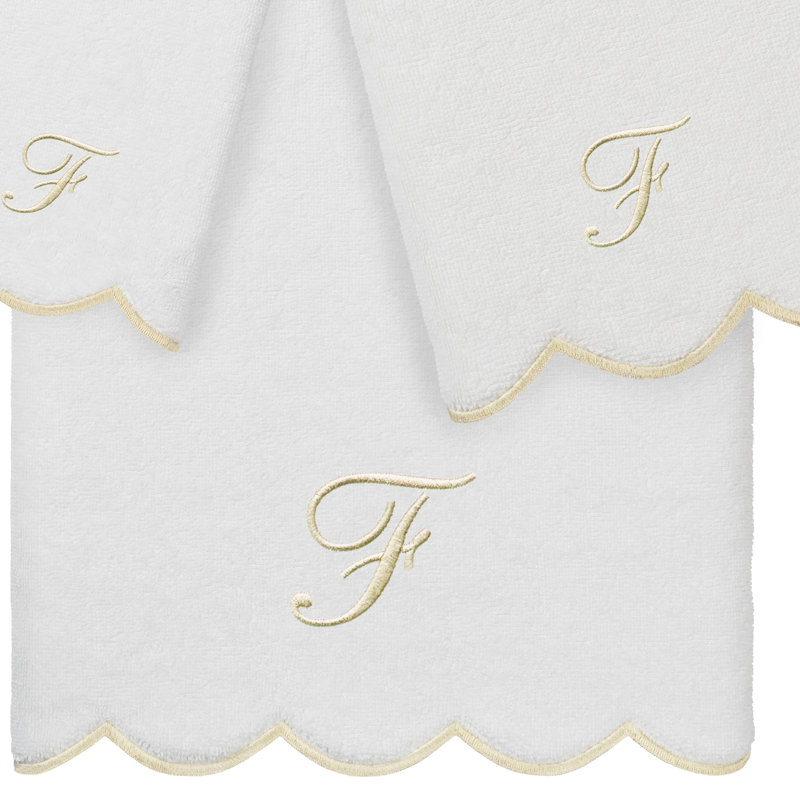  Ensemble de serviettes personnalisées 100% coton ADORNIA, F, Blanc / beige, Ensemble 3 serviettes de bain
