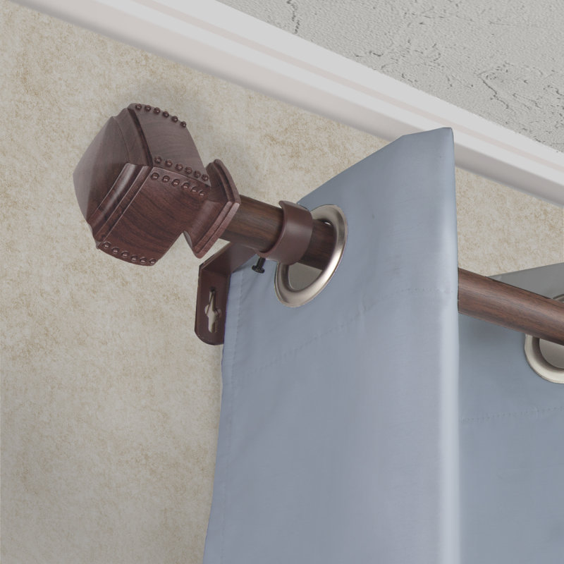 Tringle à rideaux simple en faux bois Alistar, 120" - 170", Noyer foncé