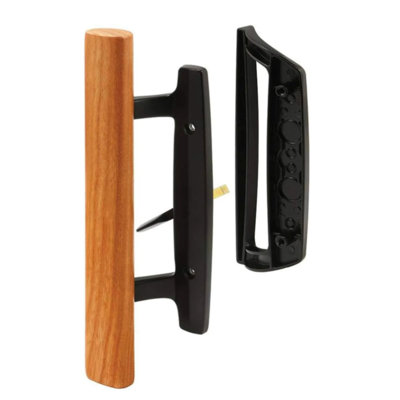 Sliding Patio Glass Door Handle Set | Diecast + Wood Finish Mortise Style, Fits 3-15/16 In. Hole Spacing