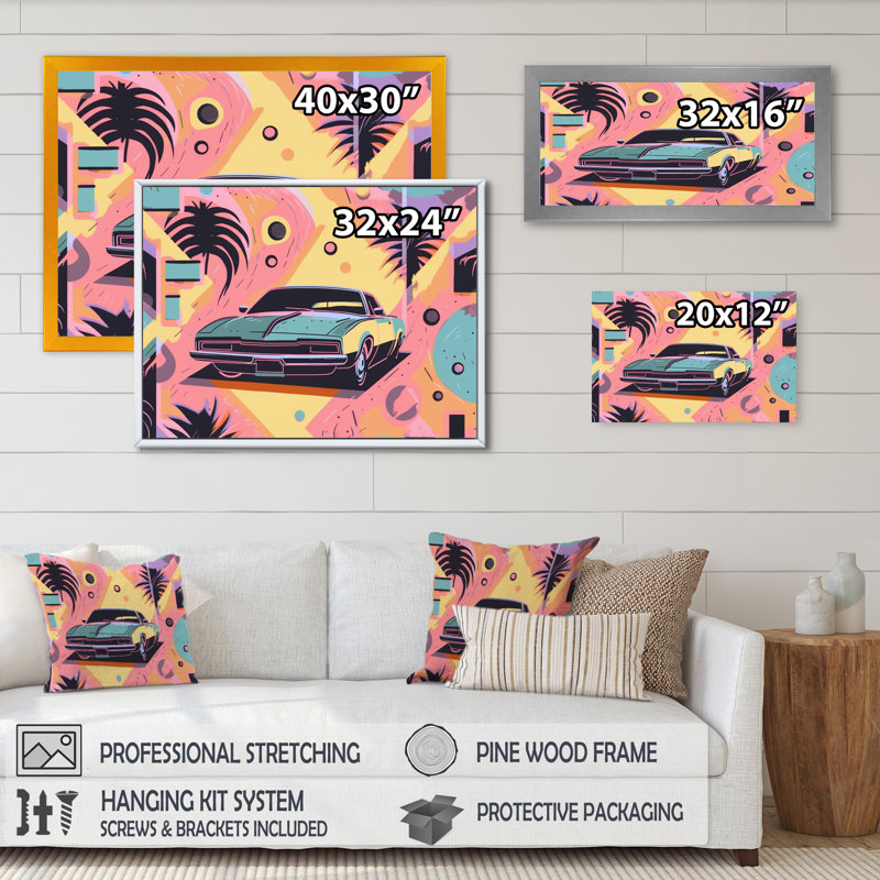 80S Groovy Cars II, reproduction d'art sur toile, H 34 po x l 44 po x P 1,5 po, Or
