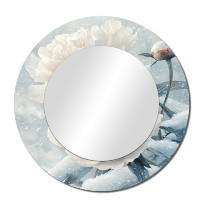 Peonies In The Snowdrifts Winter I - Floral Decorative Mirror Wall Art - Printed On Metal