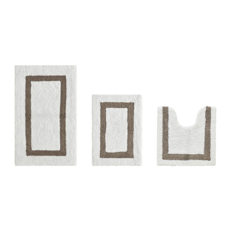 Atle Reversible Cotton Tufted Bath Rug Set, 3PC (17" x 24" | 20" x 20" | 21" x 34"), White/Beige