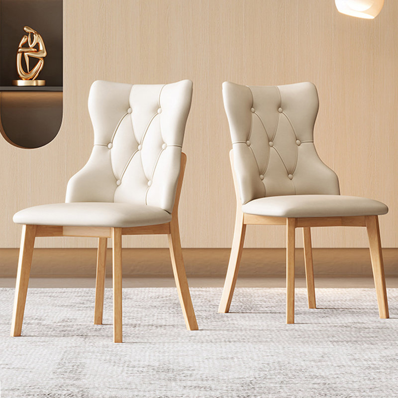 Chaise de salle à manger en bois massif à assise souple avec dossier, Beige, Beige