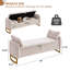 Banc de rangement moderne Lunara 66"W, capitonné, motif Teddy, à placer au pied du lit, avec pieds dorés, poche pour accoudoir et 2 coussins.-343922331-346524067