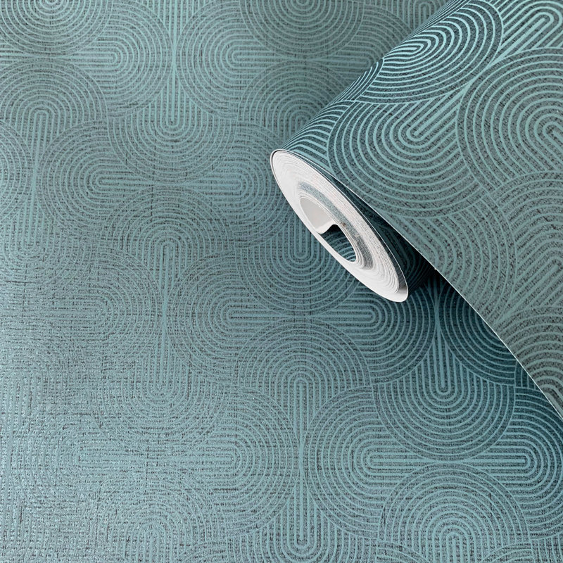 Nicely Boutique Collection Shimmery Geometric Zen 10.05m x 53cm Wallpaper Roll, Blue