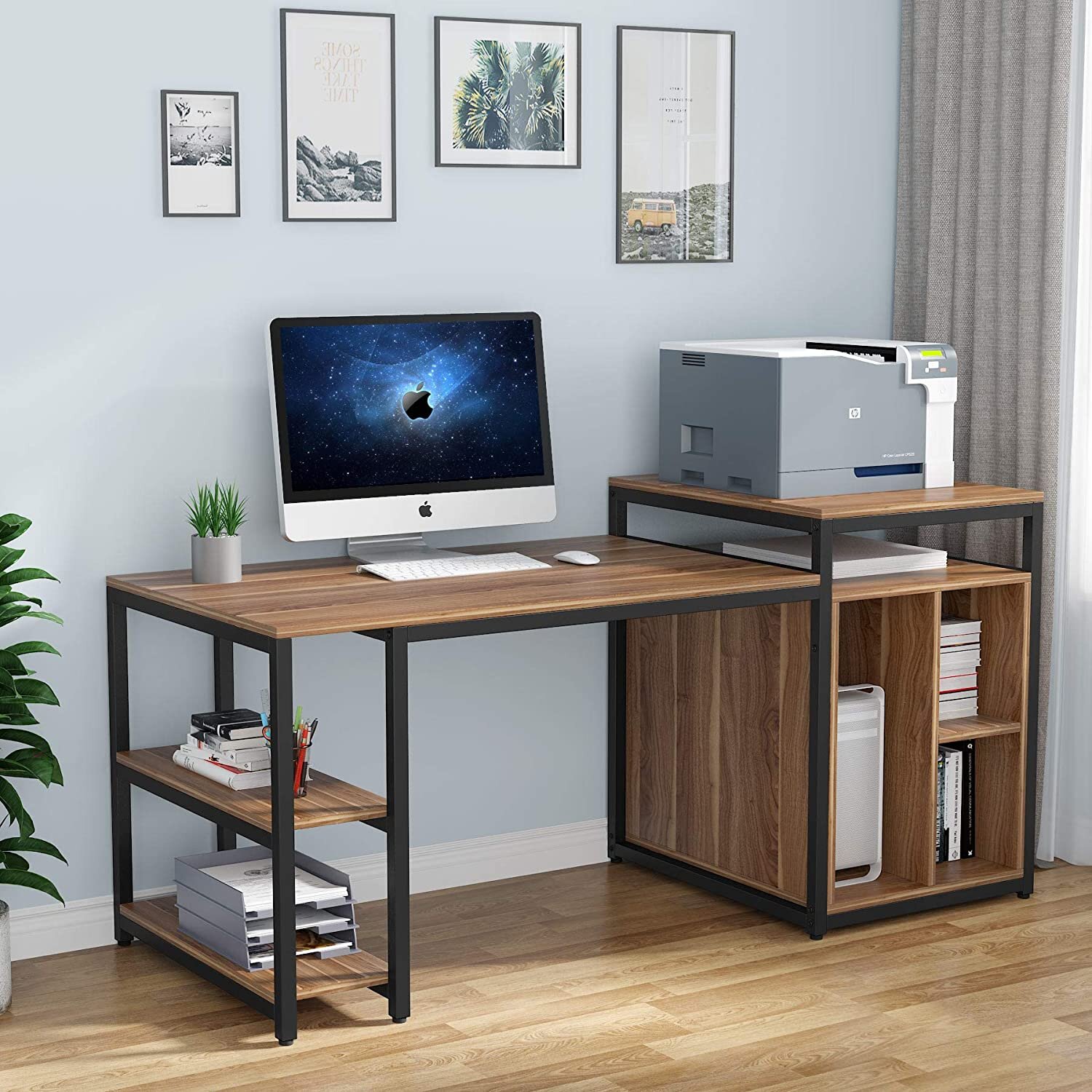 70.86 Computer Desk with Storage Shelf and Printer Stand - On