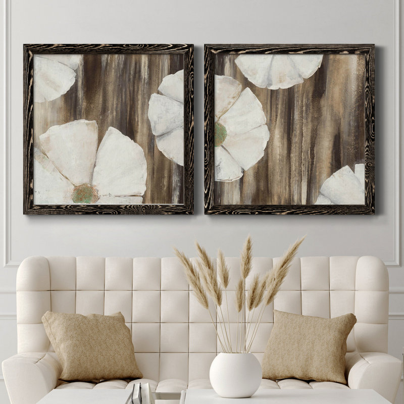 «Night Blooms I», ensemble de 2 reproductions d'art sur toiles, Cadre noir, H 31,5 po x l 63 po x P 1,5 po