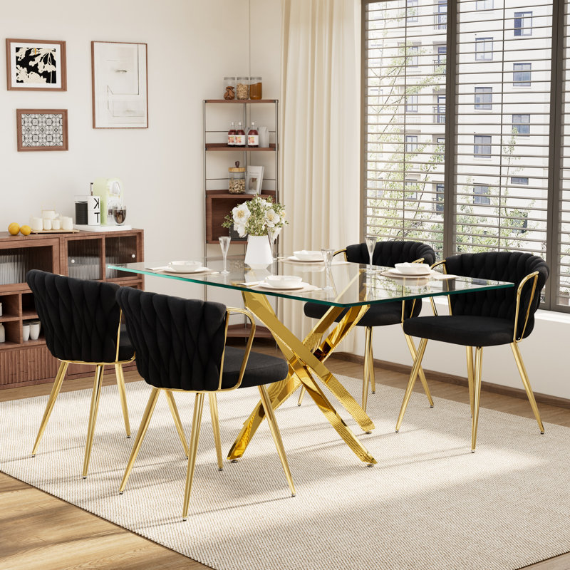 Ensemble de table de salle à manger 5 pièces, Noir, noir, noir, noir, Doré, H 29,5 po x L 63 po x l 31,5 po