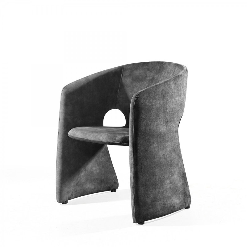 Fauteuil demi-tonneau en velours 24 po, Velours gris foncé
