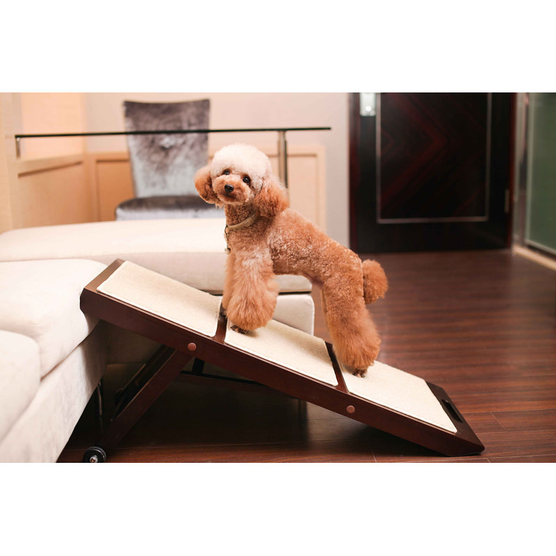 Espresso Adjustable Wooden Collapsible Pet Ramp with Rubber Soles