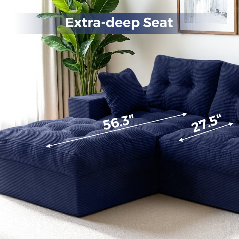 Canapé modulaire 104 po Cloud, sans assemblage, sans canapé, Navy Corduroy