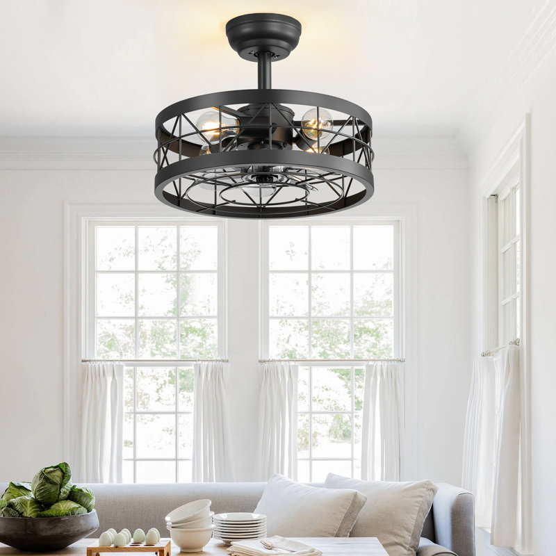 Ventilateur de plafond intérieur en cage fermé à 7 pales 20 pouces avec télécommande Mariellen