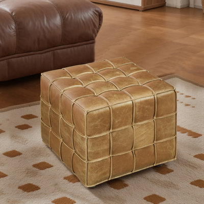 Genuine Leather Square Cube Ottoman Foot Stool