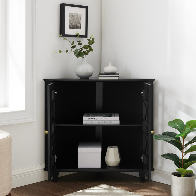 Bettilou 2-Door Corner Accent Cabinet, Black