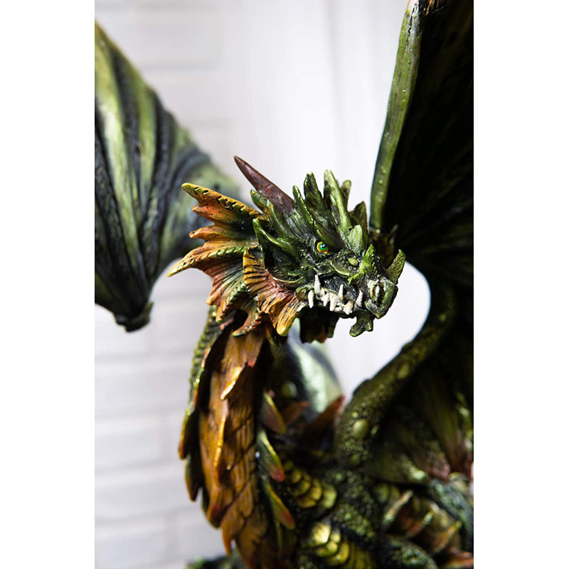 Grand château nain vert de 26 po Ebros, statue de dragon trésor et gardien Smaug Drake