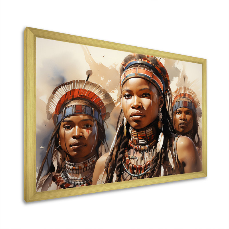 «African Zulu Dancers II» sur toile, H 34 po x l 44 po x P 1,5 po, Encadrement doré