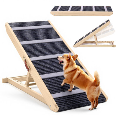 Rampe pour chien pour canapé, rampe pour animal en bois extra large 39,4 po, 4 hauteurs réglables de 15 à 23 po de hauteur pour canapé et voiture, passage et bas antidérapants, conception pliable