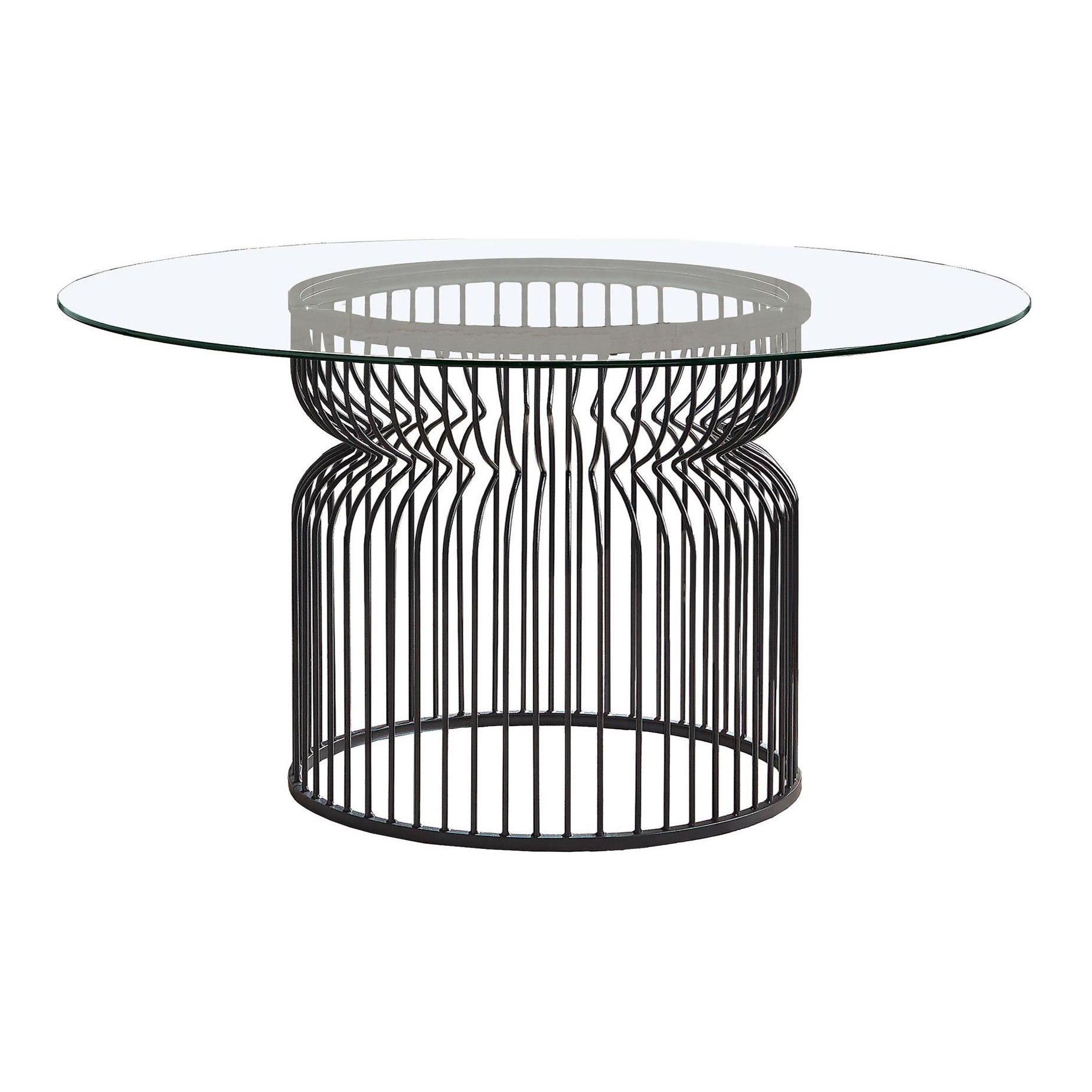 Ivy Bronx Round Glass Top Dining Table Clear and Gunmetal - Wayfair Canada