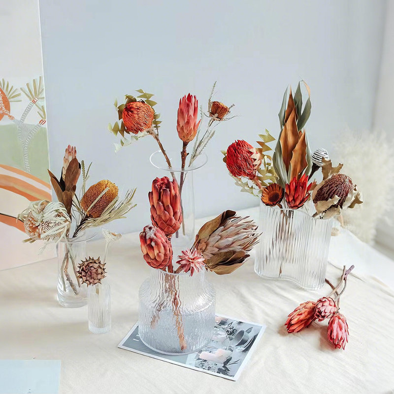 4 tiges de Protea Repens séchées naturelles - Véritables compositions de fleurs séchées, fleurs d'automne séchées pour vase, décoration bohème pour la maison, centre de table de mariage, style champêtre, loisirs créatifs