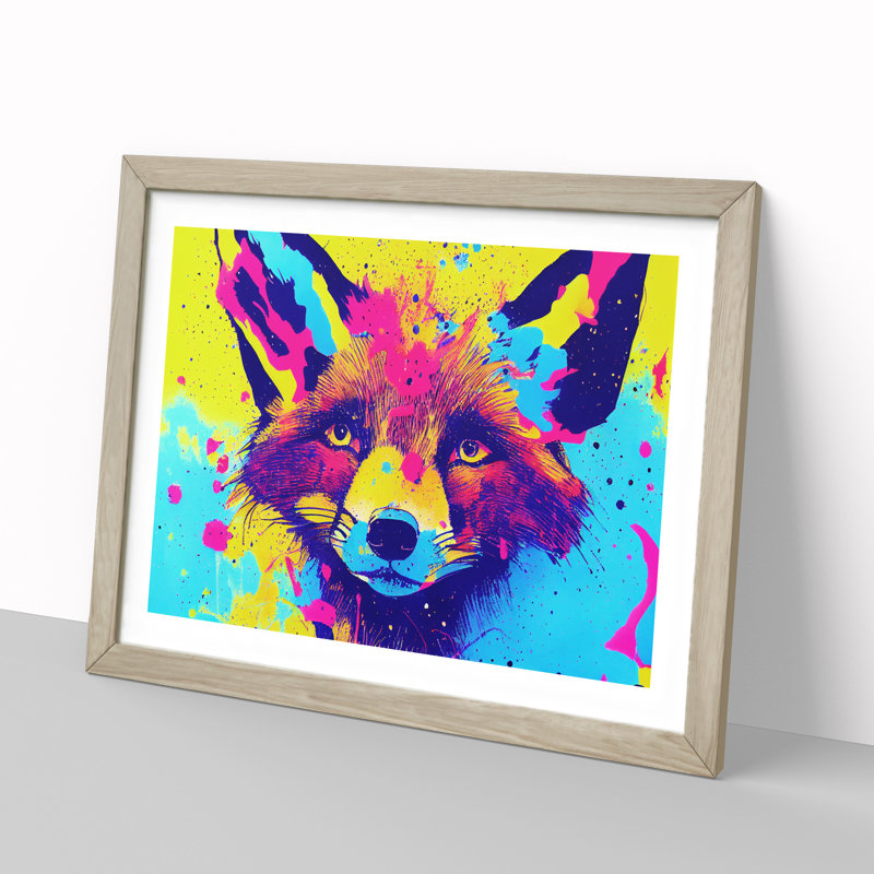 Fox Splashed Vol.3 Abstract 1 Piece Single Picture Frame Wall Art, 46cm H x 64cm W x 2cm D, Oak