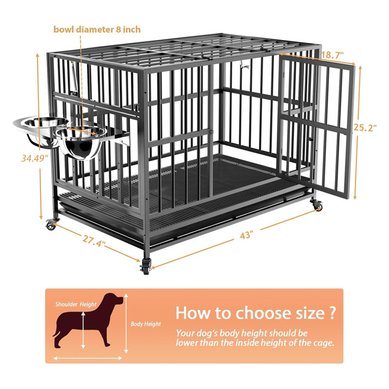 Cage pour chien robuste Aobha, H 34,49 po x l 43 po x P 27,4 po