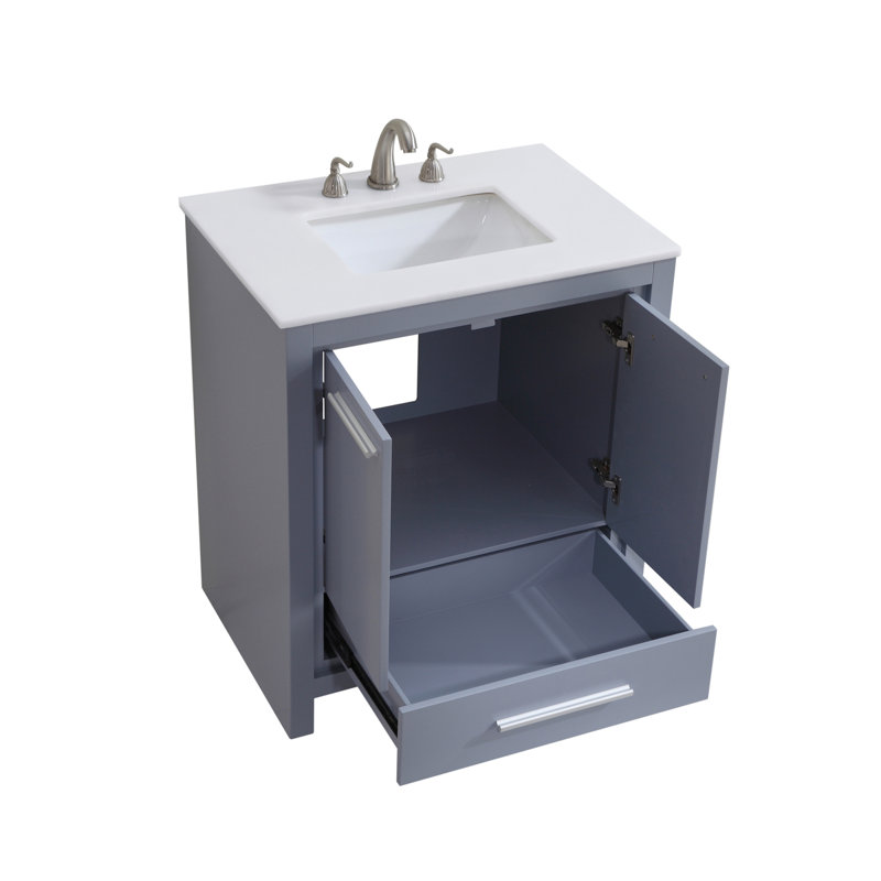 Chellie 30'' Single Bathroom Vanity with Top, Gray, Ivory White