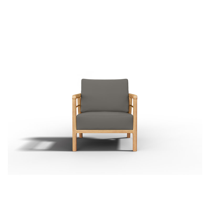 Fauteuil club d'extérieur en teck Mesak avec coussin Sunbrella, Gris