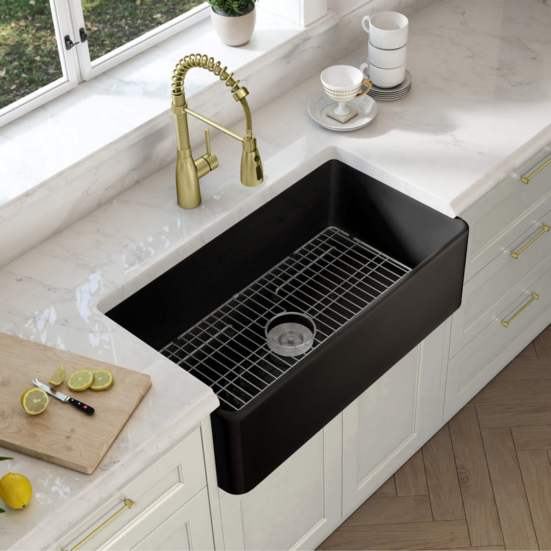 Single Bowl Fireclay Kitchen Sink, 18" H x 36" W x 10" D