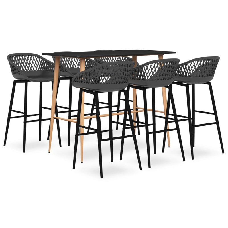 Barna Dining Set, Black, Grey/Black