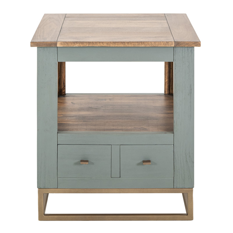 Table de bout Timmy, 2 tiroirs, tablette, bois vert sauge, 23 po