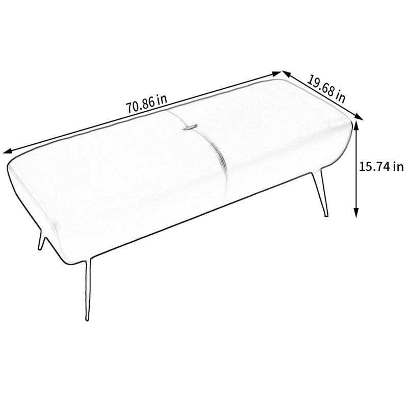 Meldia Leather Match Upholstered Bench, 15.74" H x 70.86" W x 19.68" D, Gray