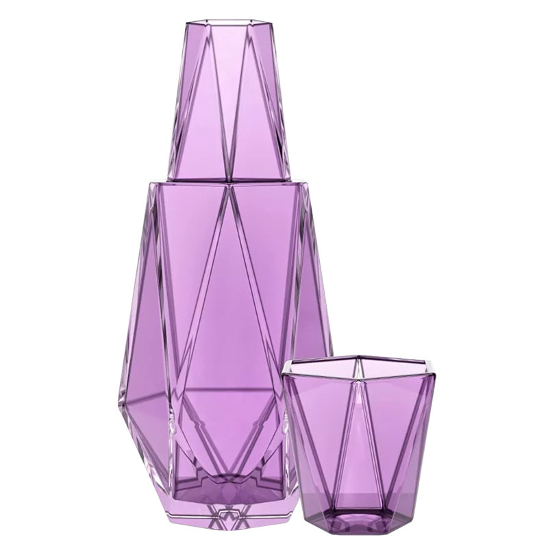 Ensemble 2 pièces carafe et tasse géométrique, Mauve