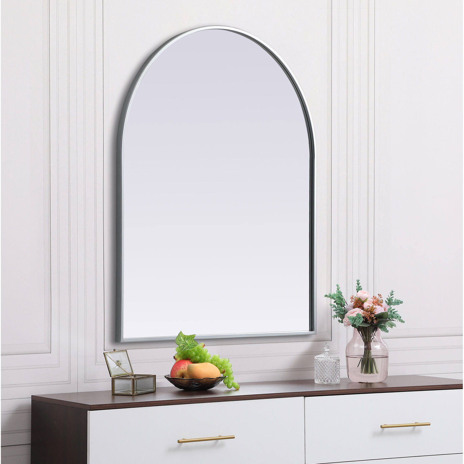 Sabine Metal Arch Wall Mirror, Silver, 36" x 30"