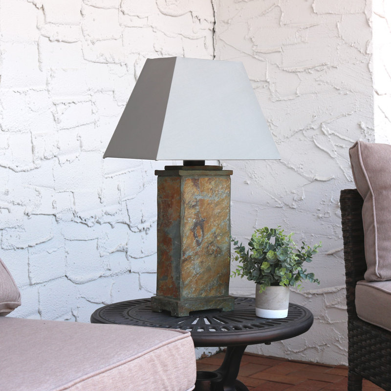 Wahl 24" Natural Slate Outdoor Table Lamp with Gray Shade