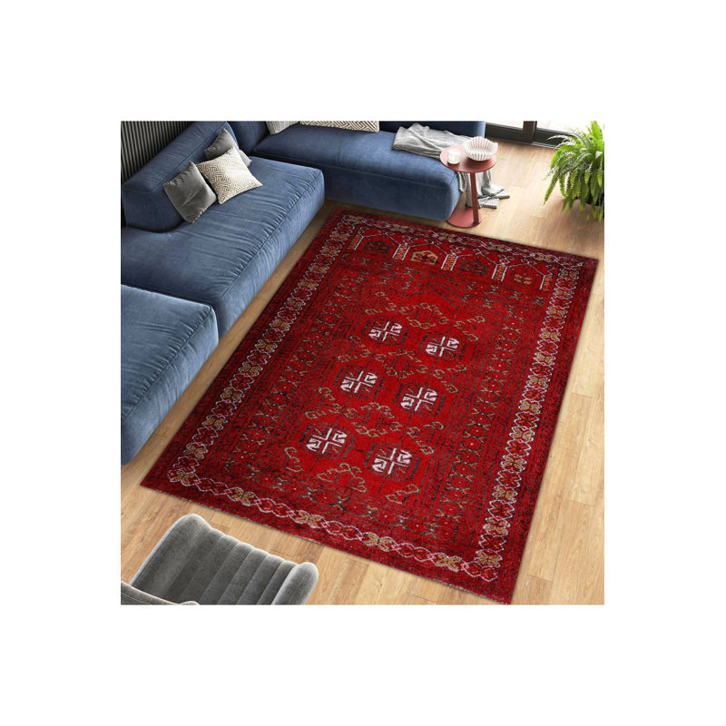 Tapis décoratif rétro à motifs lavables à la machine, Sous-tapis rectangulaire 5 pi 1 po x 7 pi 7 po inc