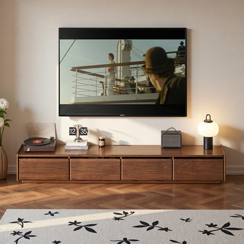Meuble télé en chêne avec armoires rabattables, H 13,78 po x L 13,78 po x l 78,74 po