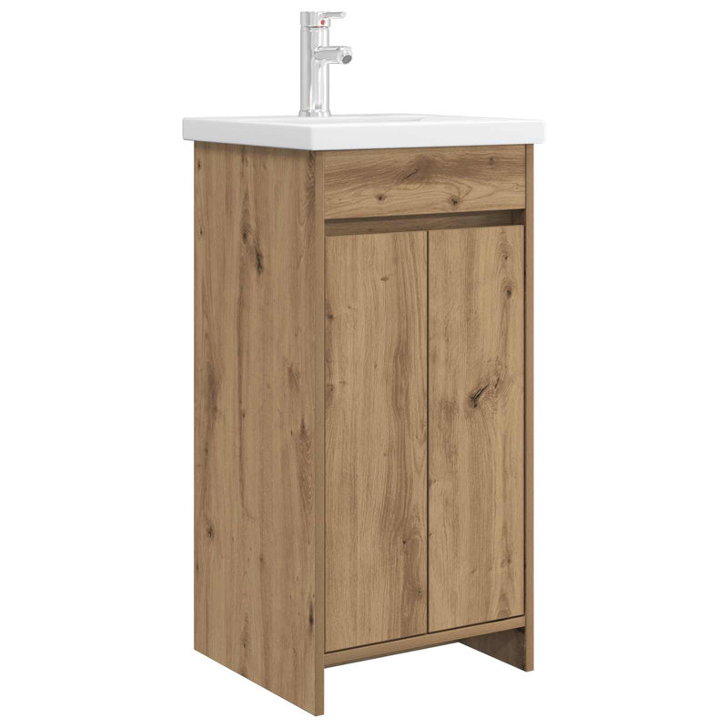 Single Bathroom Vanity with Ceramic Basin, Artisan Oak