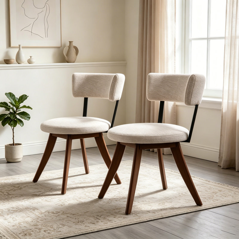 Chaises de salle à manger rembourrées Modern, Beige,Walnut