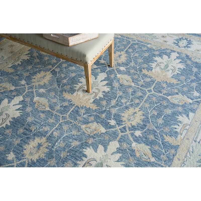 Exquisite Rugs Claremont Oushak Handmade Hand-Tufted New Zealand Wool On Canvas Blue/Ivory Area Rug, Rectangle 12' x 15'