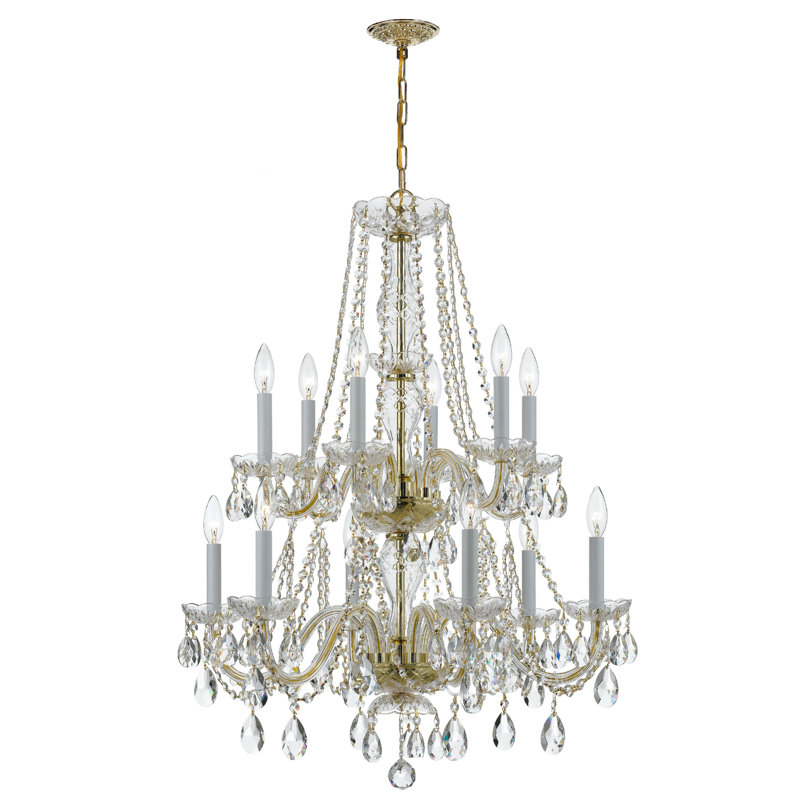Wehr 12 - Light Glass Tiered Chandelier, Majestic Wood Polished/Polished Brass