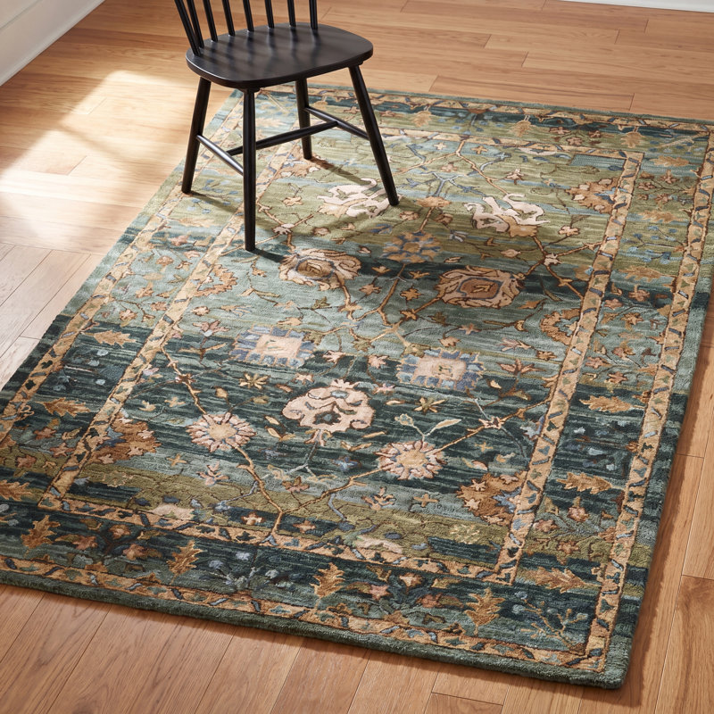 Corla Hand Tufted Wool Floral Indoor Rug, Rectangle 9' x 12'