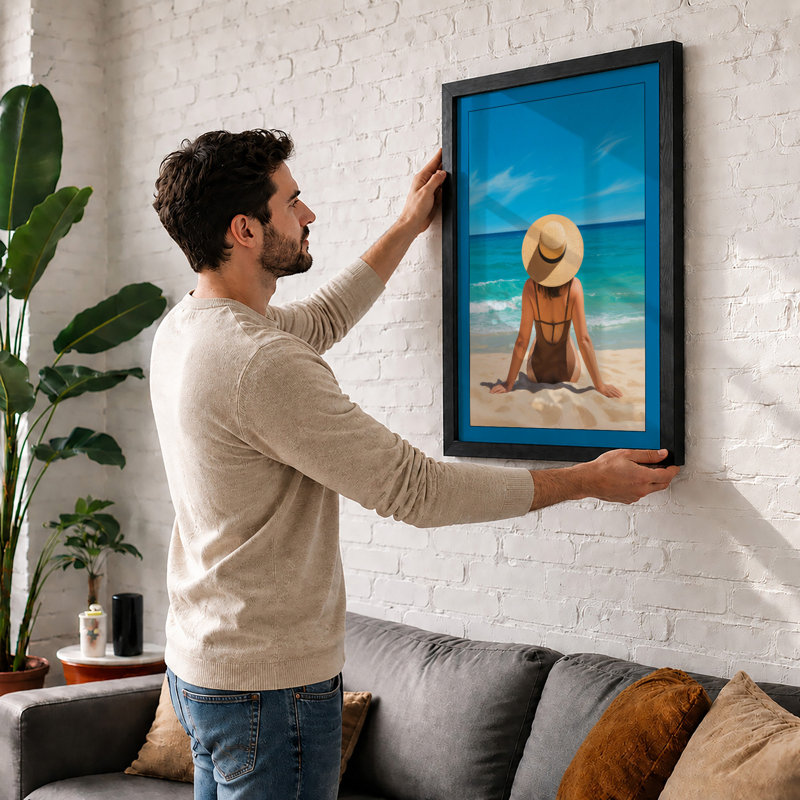 Woman by the Sea Coastal - Framed Print, A3 - 42.0 x 29.7 cm, Black